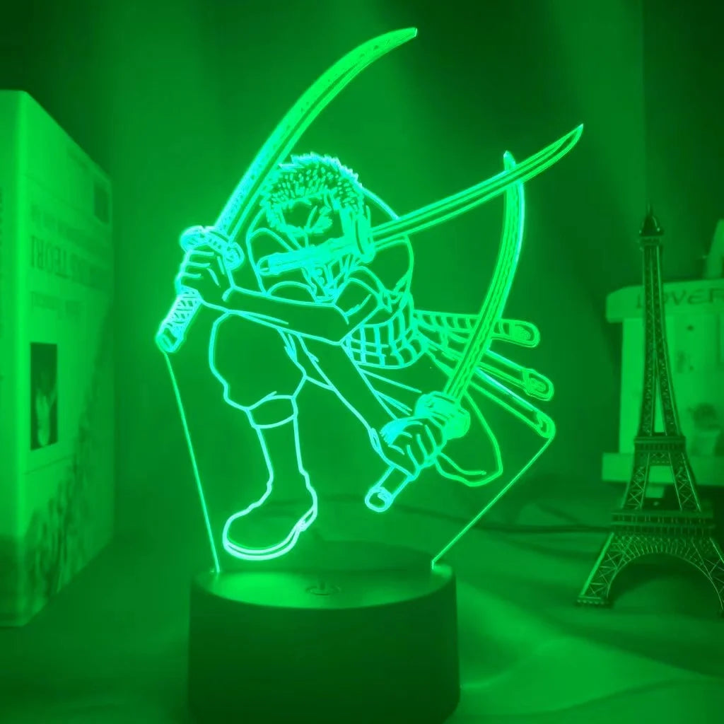 One Piece LED-nachtlamp - Zoro Stijl met Drie Zwaarden (Groen)
