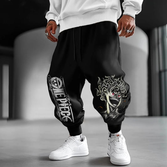 One Piece-joggingbroek - Portret van Luffy en manga-ontwerp (Zwart)