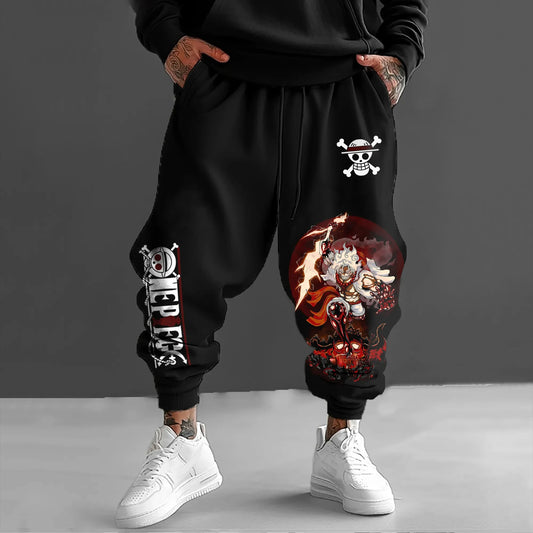 One Piece-joggingbroek - Illustratie van Luffy Gear 4 in gevecht (Zwart en rood)