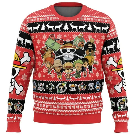 One Piece-trui - feestelijk patroon van de volledige bemanning (rood)