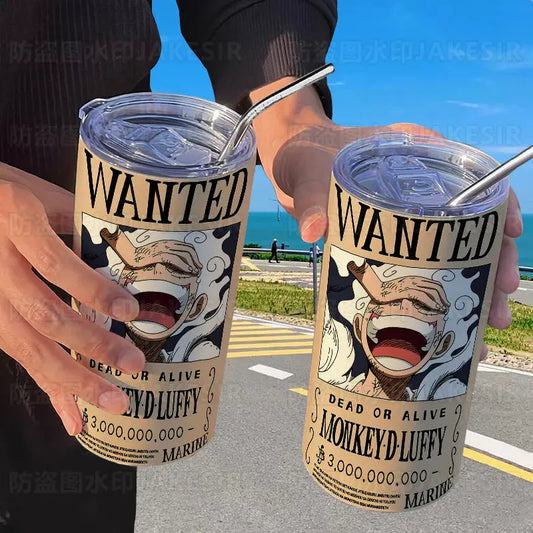 One Piece-drinkfles met rietje – Wanted-posters van Luffy en Zoro
