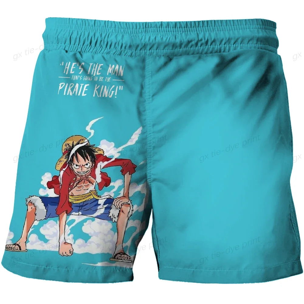 One Piece-zwembroek - azuurblauw motief met Luffy en Chopper