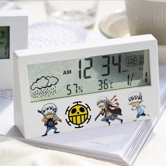 One Piece-digitale wekker - Trafalgar Law & Luffy (Wit)