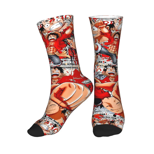 One Piece-sokken - Luffy-collage rood