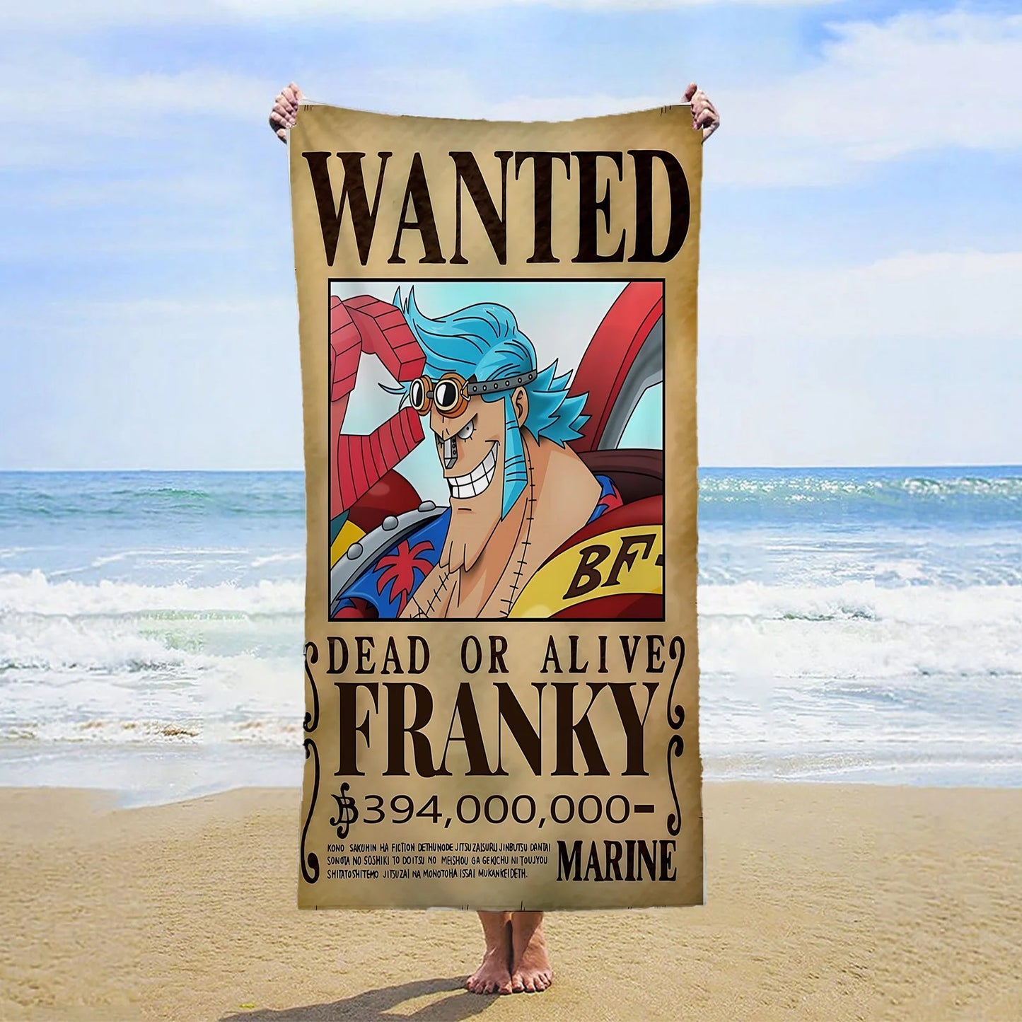 One Piece-strandlaken - Wanted Franky (Iron Pirate)