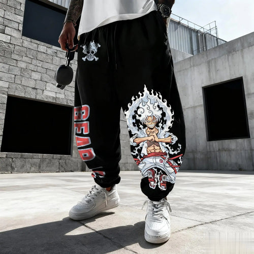 One Piece-joggingbroek - Luffy Gear 5-transformatie "Sun God Nika" (Zwart)