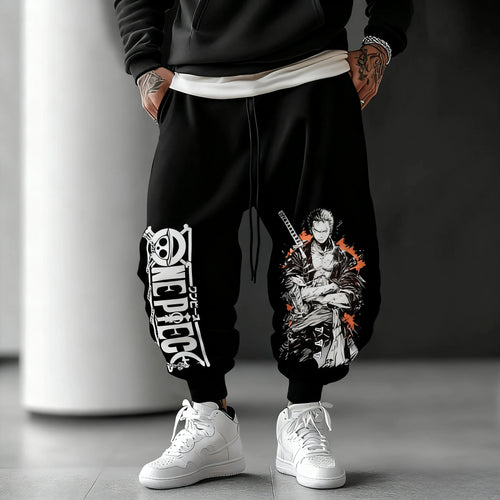 One Piece-joggingbroek - Typografisch ontwerp en personages (Zwart)