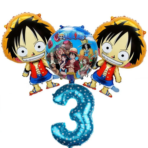 One Piece-ballonnenset - Verjaardagsdecoratie voor 3 jaar (blauw cijfer)