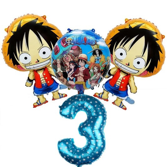 One Piece-ballonnenset - Verjaardagsdecoratie voor 3 jaar (blauw cijfer)
