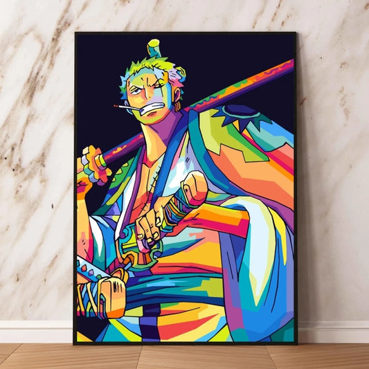 One Piece Pop Art-schilderij - Roronoa Zoro in Wano Kuni-stijl