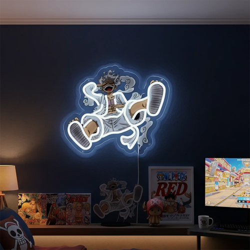 One Piece-neonlamp - Stralend witte Gear 5 Luffy Ontwaking