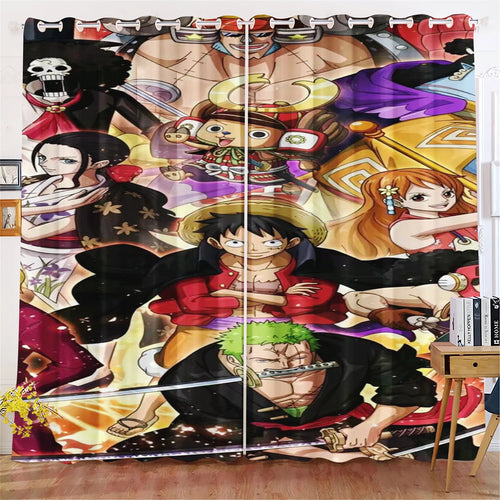 One Piece-gordijn - groepsscène met Luffy en zijn vrienden (pastelkleuren)