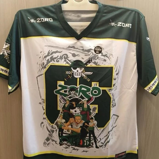 One Piece-voetbalshirt Roronoa Zoro - Ontwerp "King of Hell" (Groen en zwart)