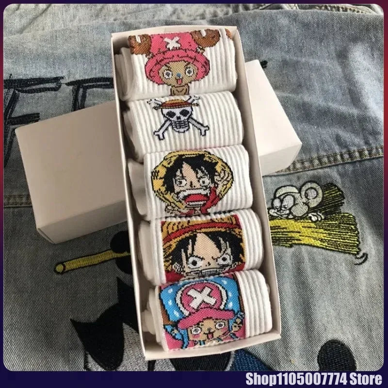 One Piece-pakket met 5 paar One Piece-sokken - patronen van de Strohoeden-bemanning