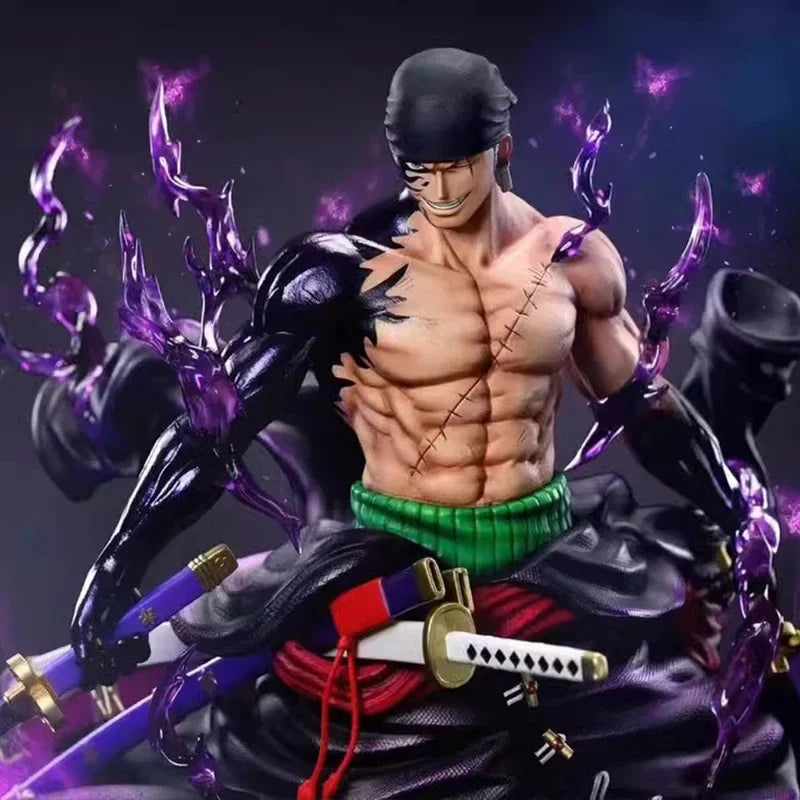 One Piece-figuur - Roronoa Zoro met drie zwaarden (blauwe vlammeneffecten)