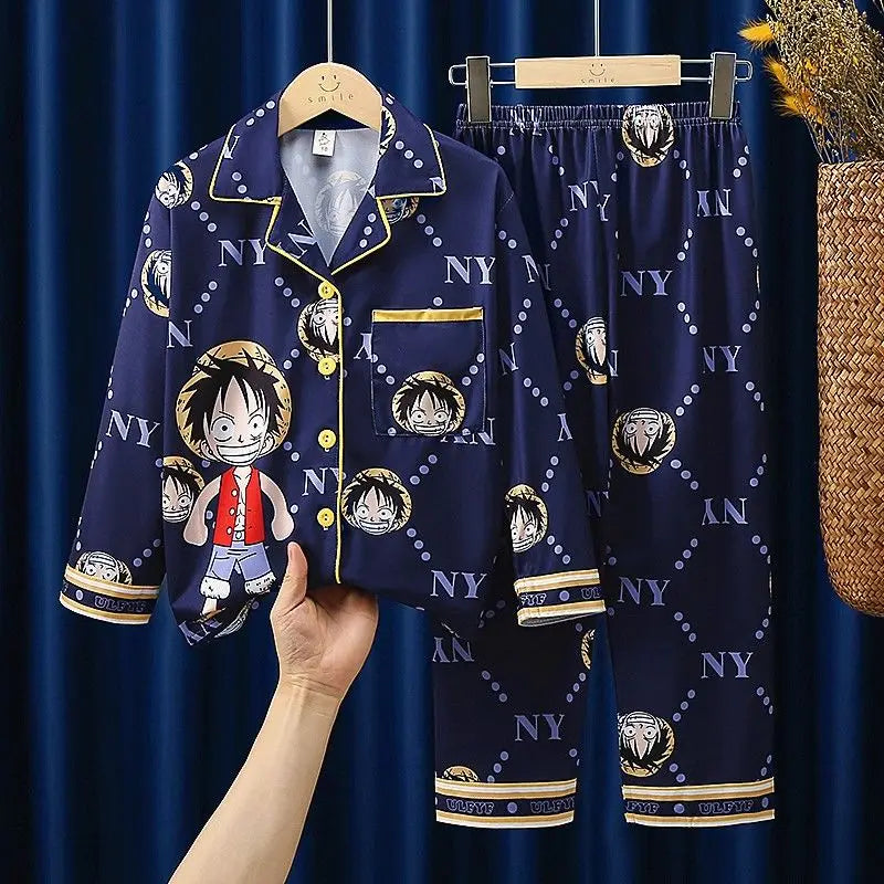 One Piece-pyjama met lange mouwen - Motief "NY" en Luffy (Marineblauw)
