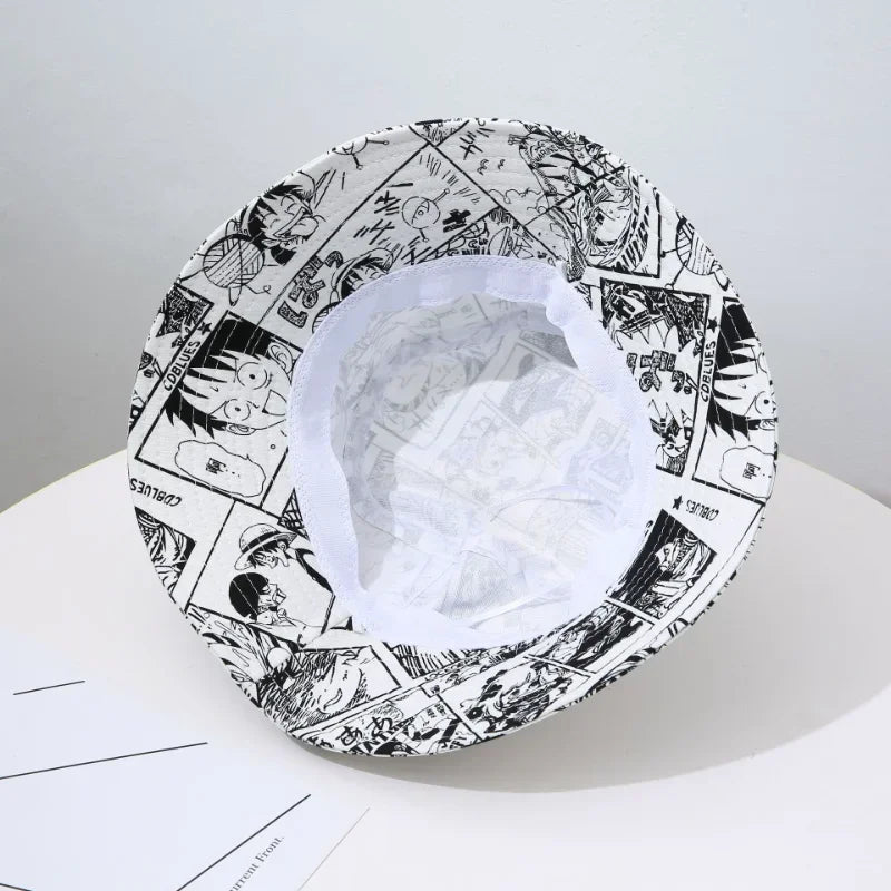 One Piece-bucket hat – Zwart-wit manga