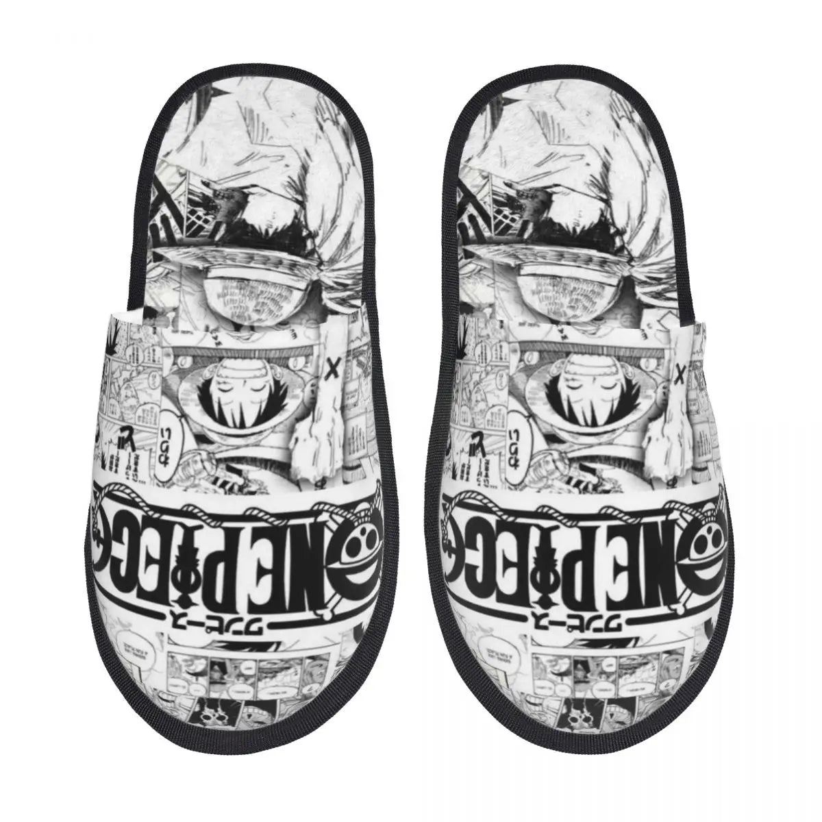 One Piece-pantoffels - ontwerp met zwart-witportretten van de bemanning