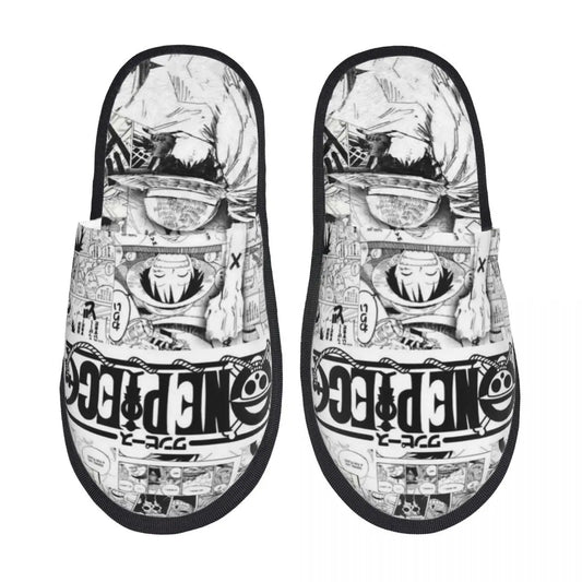 One Piece-pantoffels - ontwerp met zwart-witportretten van de bemanning