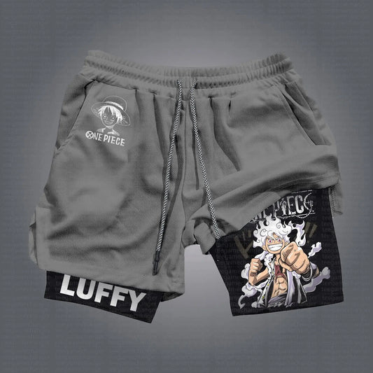 One Piece 2-in-1-sportshort - Luffy Gear 5 "Joy Boy" (Grijs en zwarte voering)