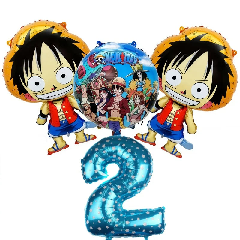 One Piece-ballonnenset - Verjaardagsdecoratie voor 2 jaar (blauw cijfer)