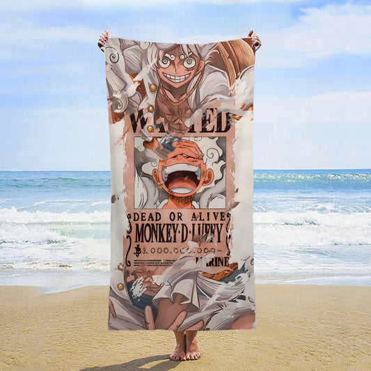 One Piece-strandlaken - Wanted Monkey D. Luffy Gear 5