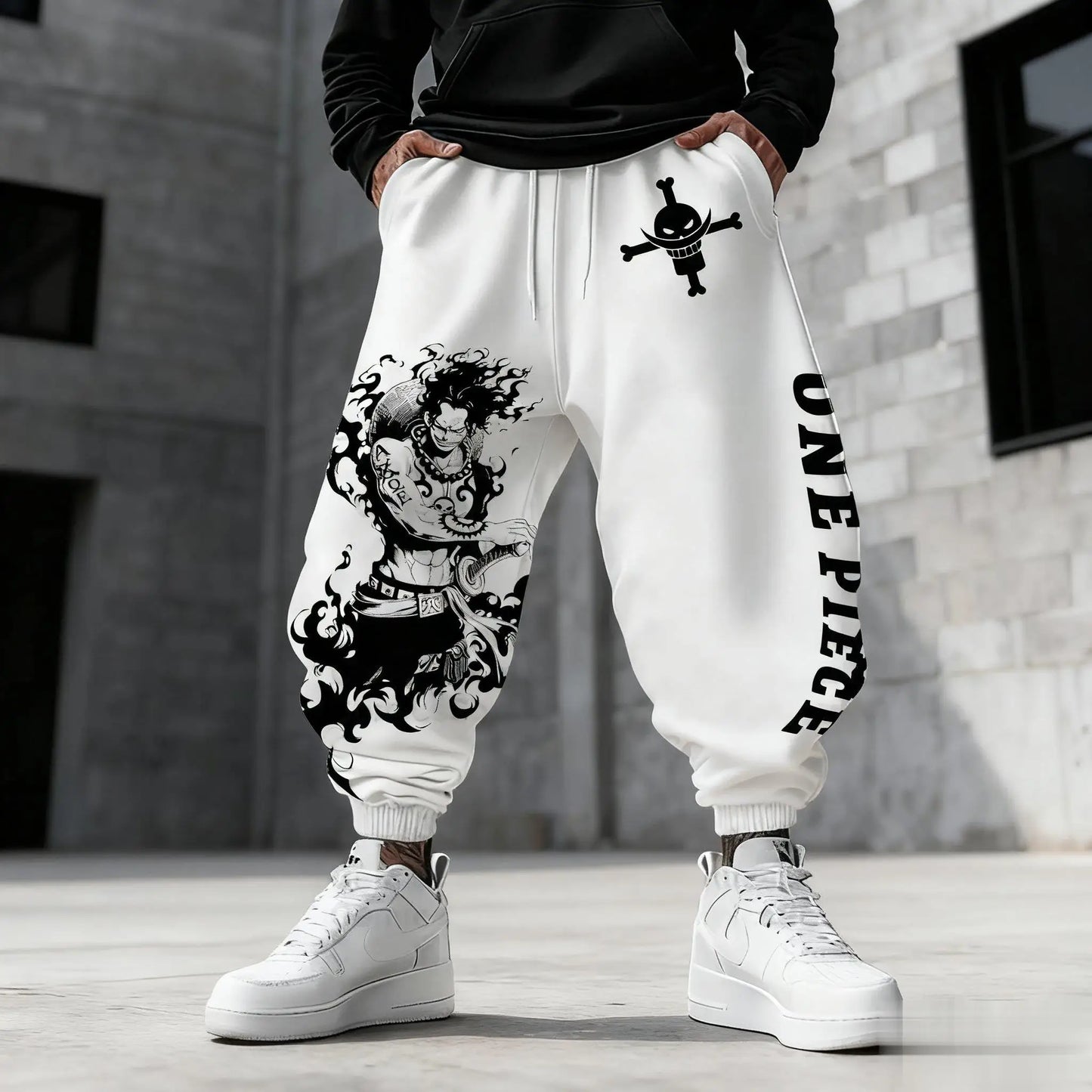 One Piece-joggingbroek - Silhouetten van Ace en Sabo (Wit ontwerp)