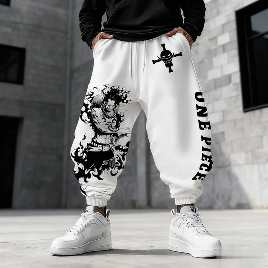 One Piece-joggingbroek - Silhouetten van Ace en Sabo (Wit ontwerp)
