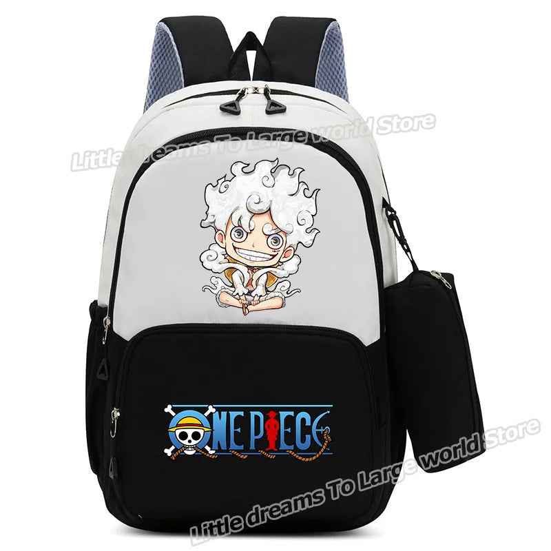One Piece-rugzak – Zwart-witte chibi-tekening van Monkey D. Luffy