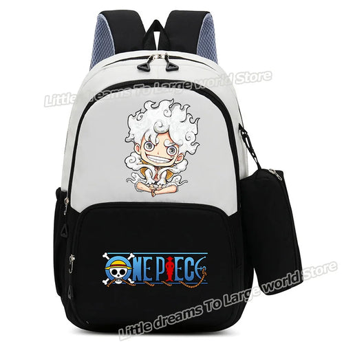One Piece-rugzak – Zwart-witte chibi-tekening van Monkey D. Luffy