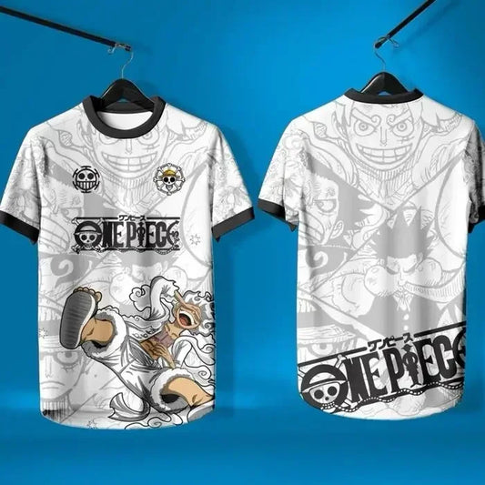 One Piece-voetbalshirt – Zwart-wit mangamotief (Jersic-stijl)