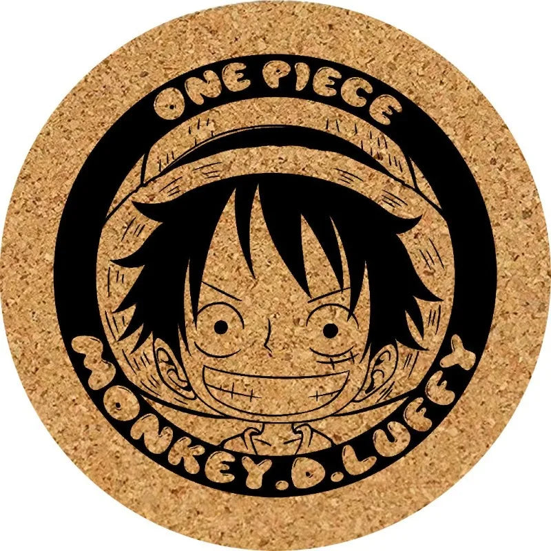 One Piece-onderzetter – Wanted Luffy met kurkgravure