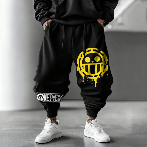 One Piece-joggingbroek - Embleem van Trafalgar Law in streetwearstijl (Zwart)