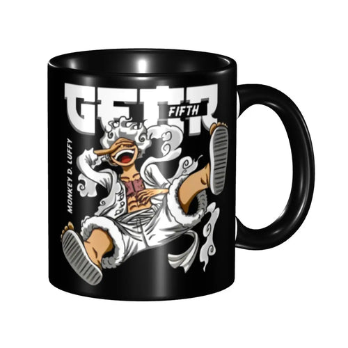 One Piece-mok - Gear 5 Nika-schets met houten afwerking