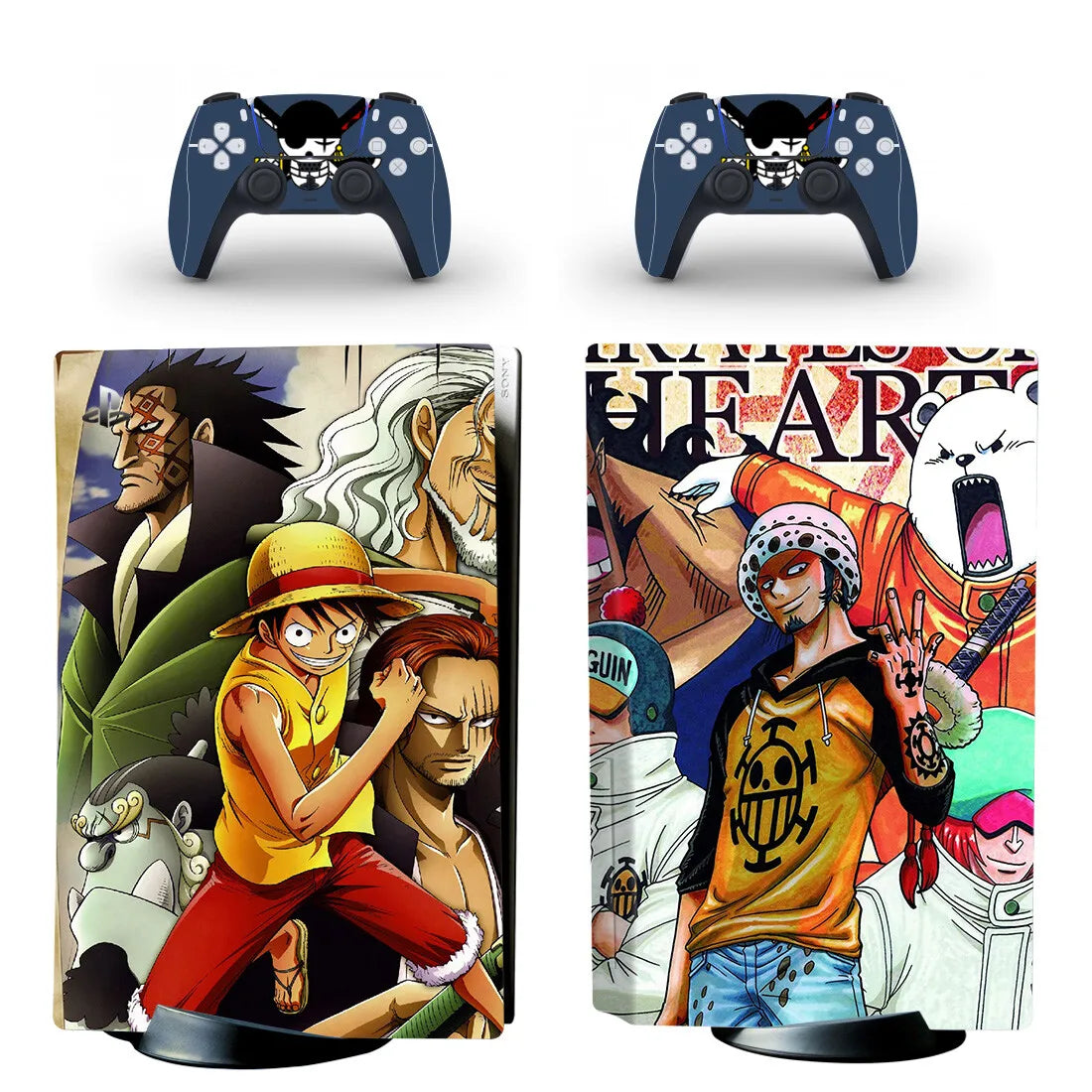 One Piece-PS5-stickers - Trio Luffy, Shanks en Buggy de Clown