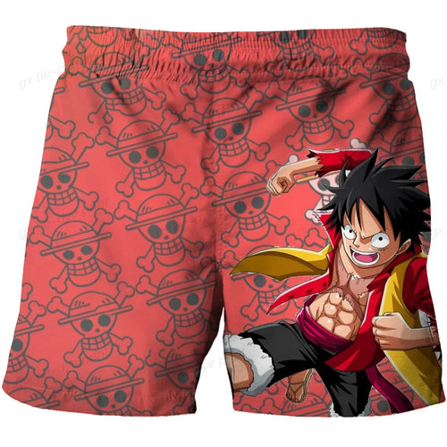 One Piece-zwemshort – Motief met kersenbloesems en Luffy (rood)