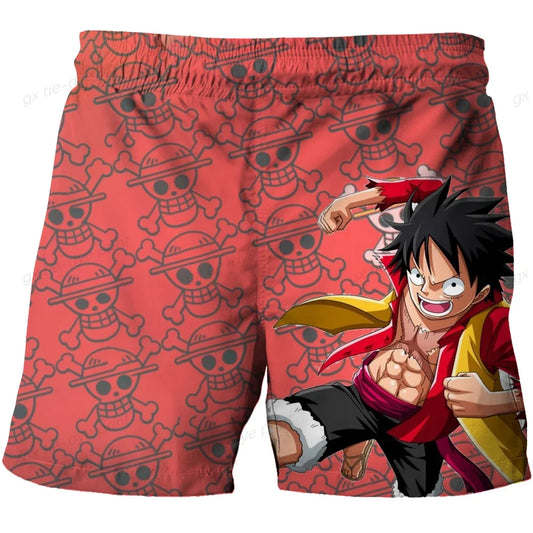 One Piece-zwemshort – Motief met kersenbloesems en Luffy (rood)