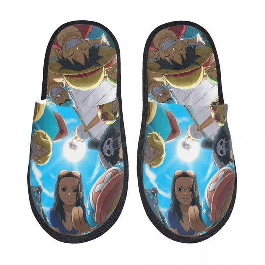 One Piece-pantoffels - ontwerp van Brook & groep (blauwe achtergrond)