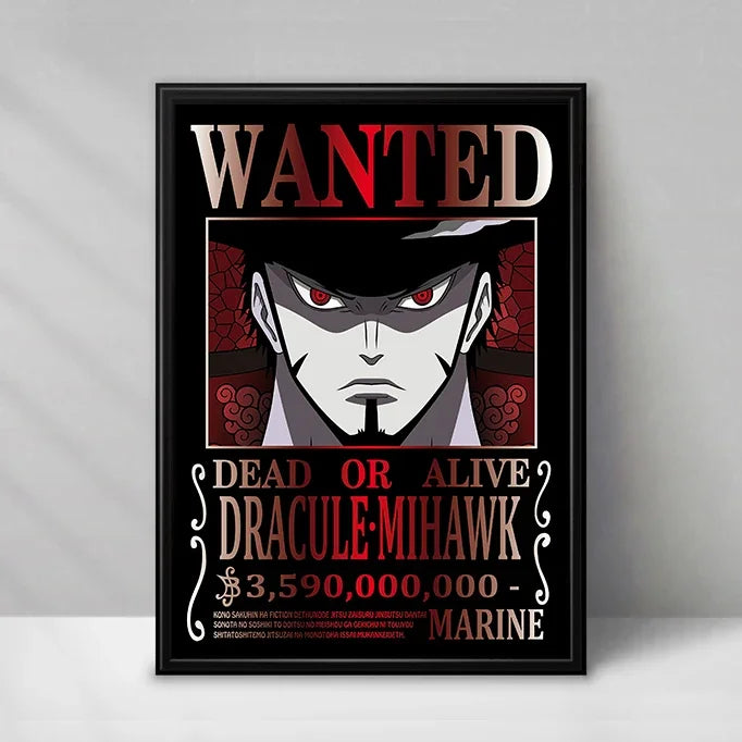 One Piece Wanted-poster - Dracule Mihawk (zwart-wit)