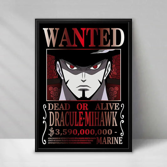 One Piece Wanted-poster - Dracule Mihawk (zwart-wit)