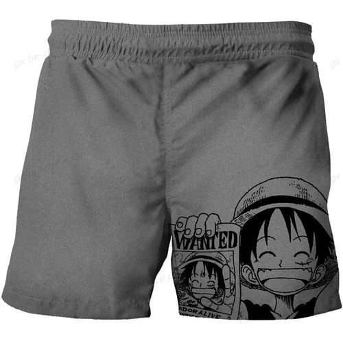 One Piece-zwemshort – Grijs mangamotief met portretten van de crew