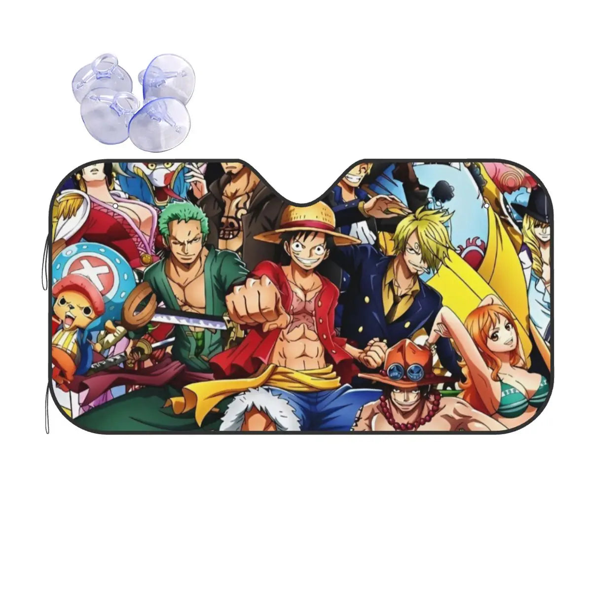 One Piece-voorruitzonnescherm - klassieke collage van gezichten van de crew