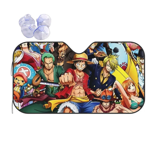 One Piece-voorruitzonnescherm - klassieke collage van gezichten van de crew