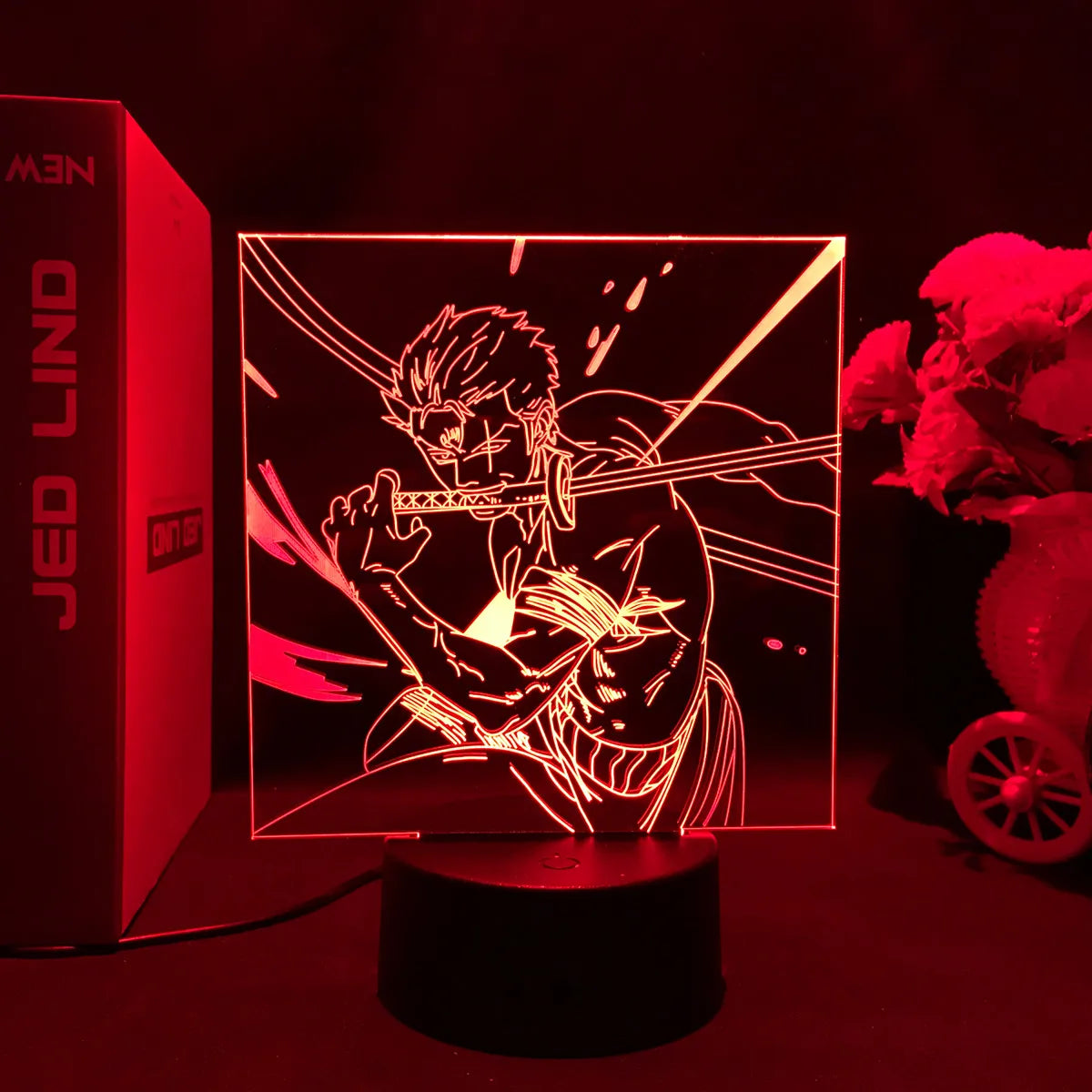 One Piece LED-nachtlamp - Gezocht-poster van Roronoa Zoro (Rood)
