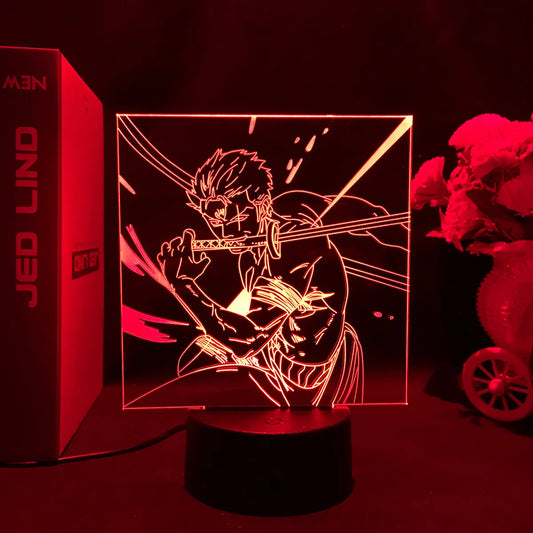 One Piece LED-nachtlamp - Gezocht-poster van Roronoa Zoro (Rood)