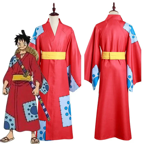One Piece-cosplaykostuum – kimono-outfit van Monkey D. Luffy (Wano)