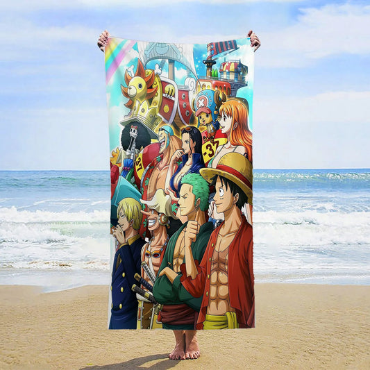 One Piece-strandlaken - Collage van de Strohoedpiraten