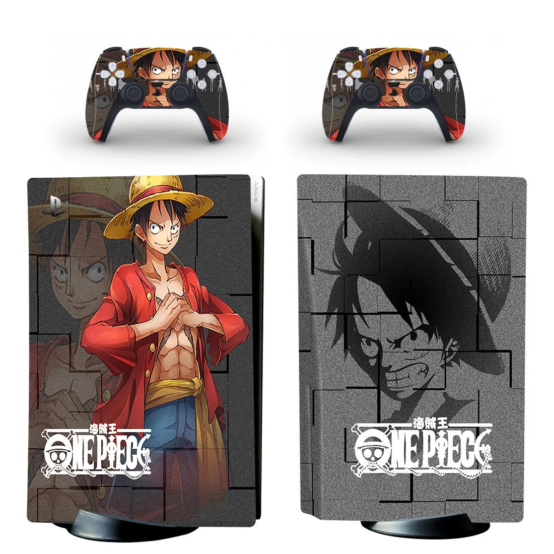 One Piece-PS5-stickers - Klassiek zwart-witportret van Luffy