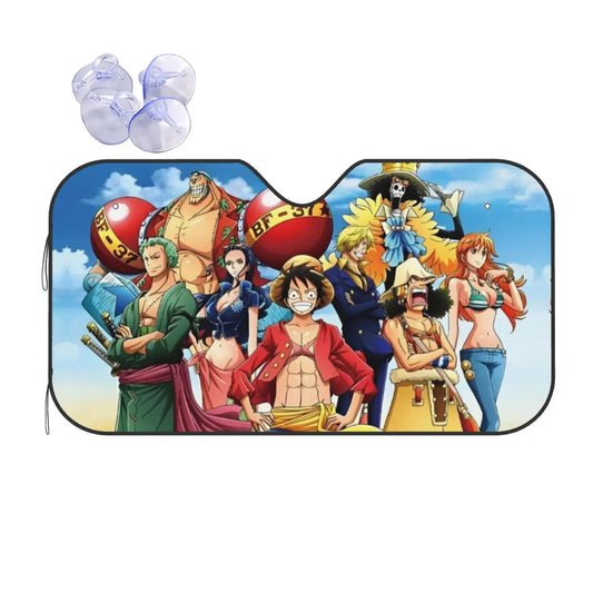 One Piece-zonwering voor de voorruit - Illustratie van de bemanning bij zonsondergang
