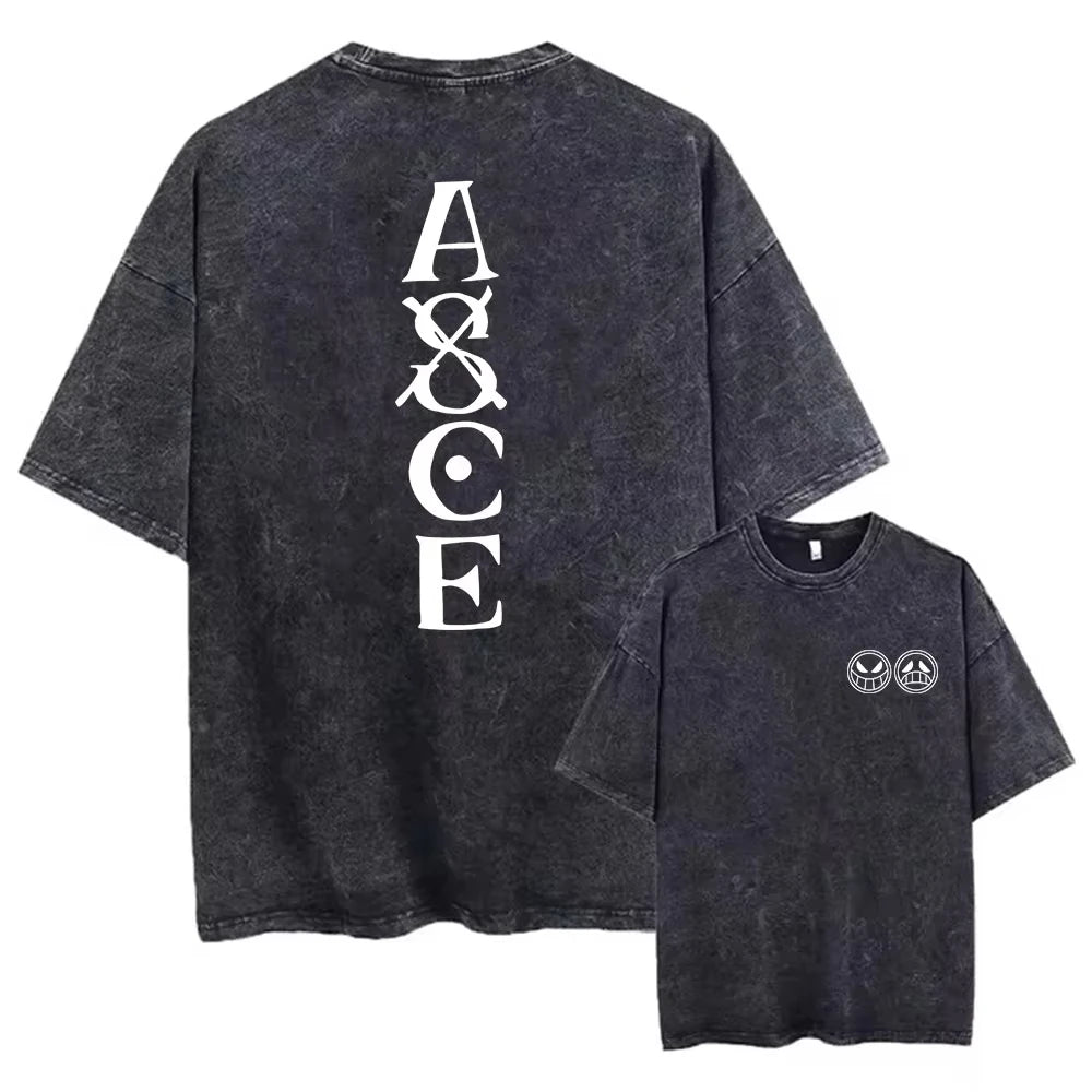 Vintage One Piece T-shirt Ace - Gotisch typografisch ontwerp (Antracietgrijs)